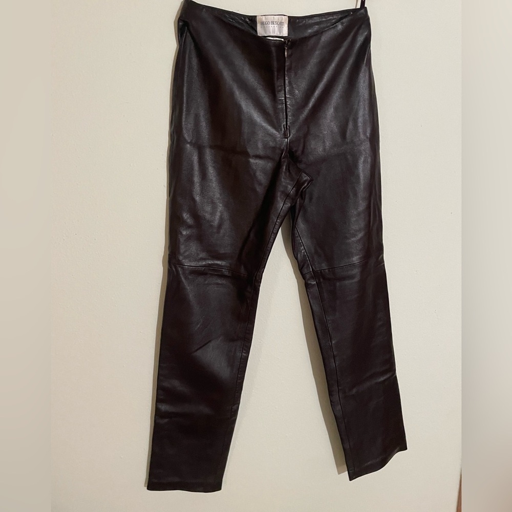Hugo Buscati Real Leather BROWN LEATHER PANTS mid rise pants